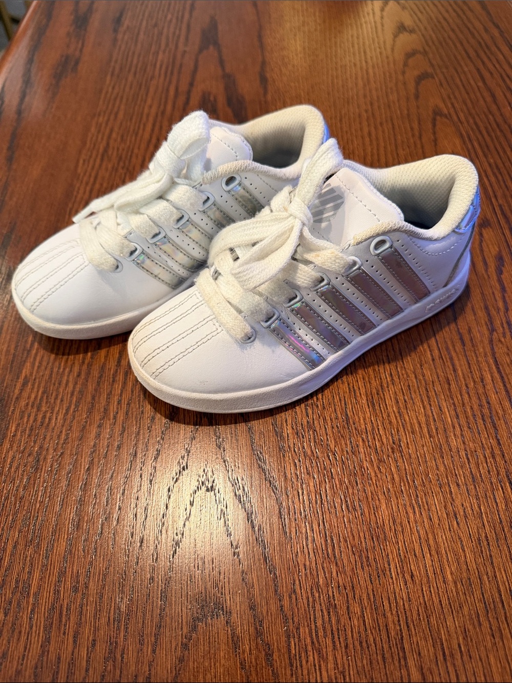 K-Swiss Children’s White Sneakers with Iridescent Striping
